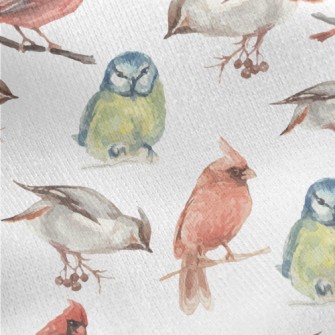 Watercolor Hand Drawn Birds Jersey Backed Fleece