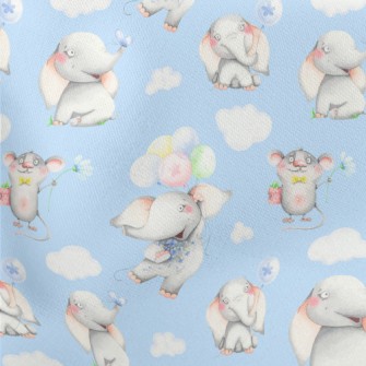 Hand Drawn Mouse And Elephant Lightweight Cotton Poplin