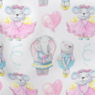 Hand Drawn Girly Animals Lightweight Cotton Poplin