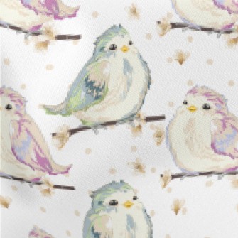Hand Drawn Colorful Sparrow Lightweight Cotton Poplin
