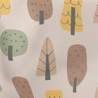 Hand Drawn Autumn Forest Lightweight Cotton Poplin
