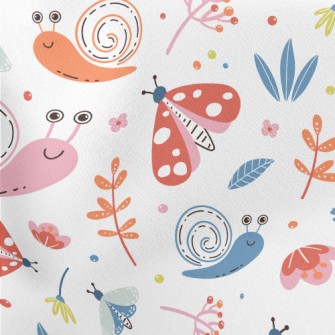 Colorful Snail And Butterfly Lightweight Cotton Poplin