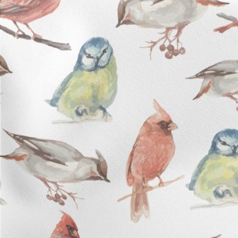 Watercolor Hand Drawn Birds Lightweight Cotton Poplin