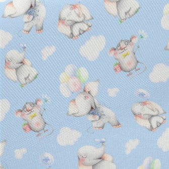 Hand Drawn Mouse And Elephant Midweight Cotton Poplin