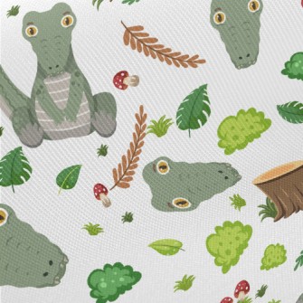 Cartoon Forest Crocodile Midweight Cotton Poplin