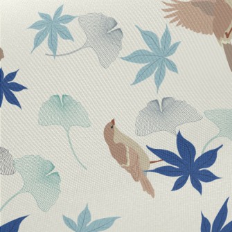Colorful Leaves And Birds Twill