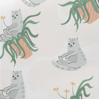 Cats Playing In Potted Plants Twill