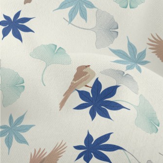 Colorful Leaves And Birds Lightweight Performance Linen