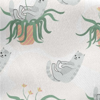 Cats Playing In Potted Plants Jersey Backed Fleece