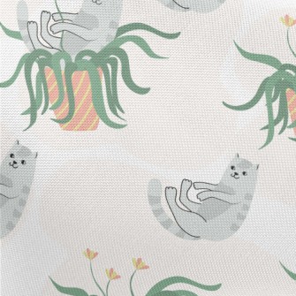 Cats Playing In Potted Plants Pongee
