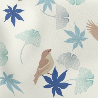Colorful Leaves And Birds Lightweight Cotton Poplin