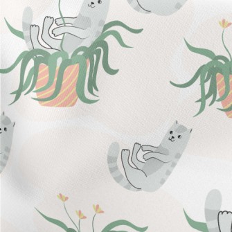 Cats Playing In Potted Plants Lightweight Cotton Poplin