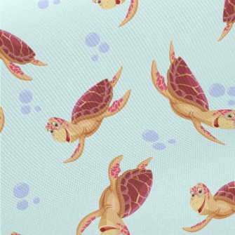 Happy Cartoon Turtle Midweight Cotton Poplin