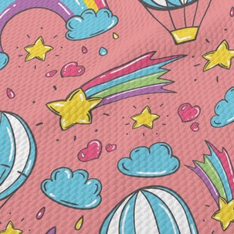 Cartoon Doodle Hot Air Balloon Birdseye Piqué