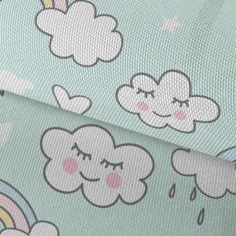 Blushing Rainbow White Clouds Waterproof Oxford