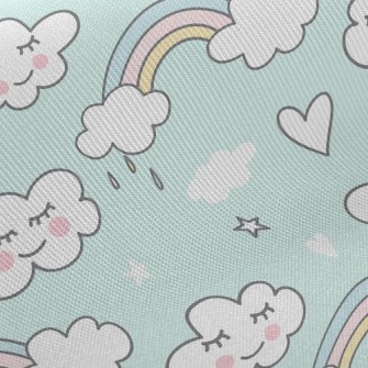 Blushing Rainbow White Clouds Twill