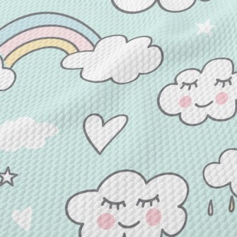 Blushing Rainbow White Clouds Birdseye Piqué