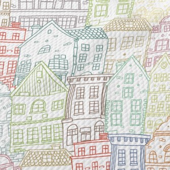 Colorful Sketch Houses Birdseye Piqué