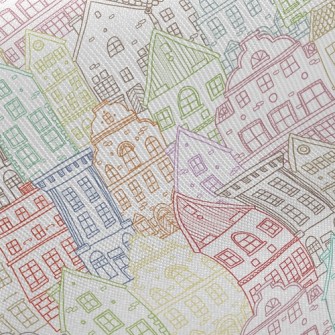 Colorful Sketch Houses Twill