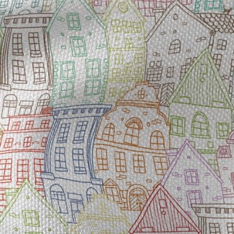 Colorful Sketch Houses Waterproof Canvas