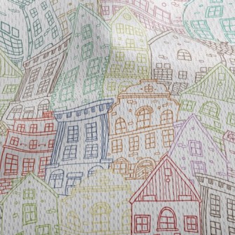 Colorful Sketch Houses Athletic Mesh Flat Back