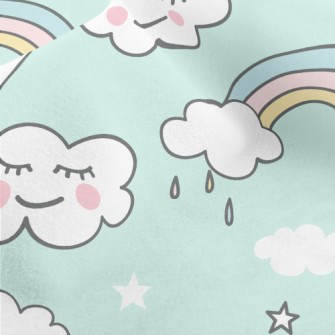 Blushing Rainbow White Clouds Micro Fleece