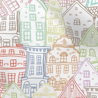 Colorful Sketch Houses Micro Fleece