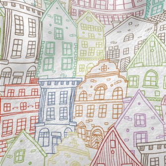 Colorful Sketch Houses Minky