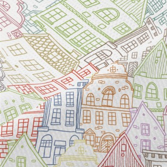 Colorful Sketch Houses Piqué
