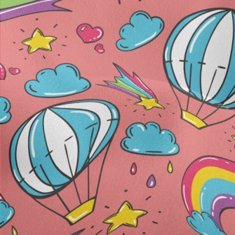Cartoon Doodle Hot Air Balloon Lightweight Performance Linen