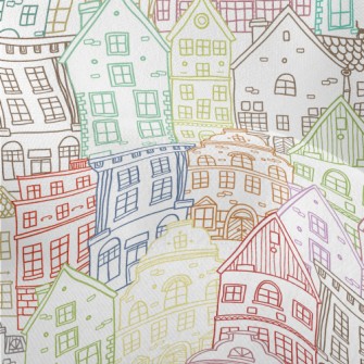 Colorful Sketch Houses Lightweight Performance Linen