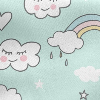 Blushing Rainbow White Clouds Jersey Backed Fleece