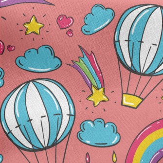 Cartoon Doodle Hot Air Balloon Jersey Backed Fleece