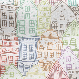 Colorful Sketch Houses Jersey Backed Fleece