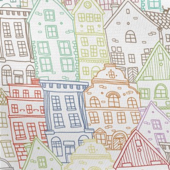 Colorful Sketch Houses Pongee