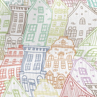 Colorful Sketch Houses Stretch Jersey