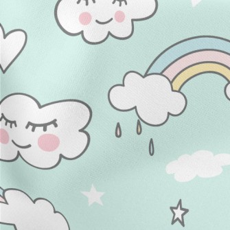 Blushing Rainbow White Clouds Lightweight Cotton Poplin