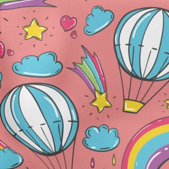 Cartoon Doodle Hot Air Balloon Lightweight Cotton Poplin
