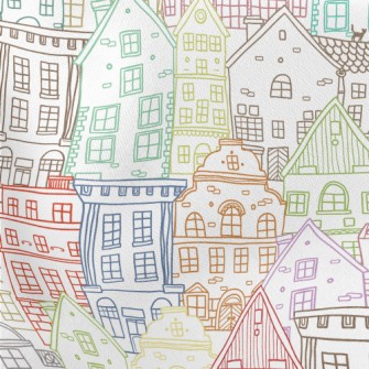 Colorful Sketch Houses Lightweight Cotton Poplin