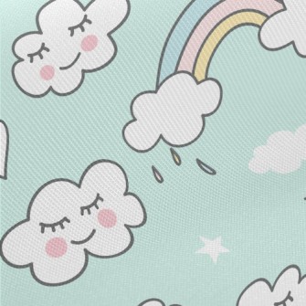 Blushing Rainbow White Clouds Midweight Cotton Poplin