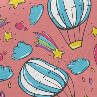 Cartoon Doodle Hot Air Balloon Midweight Cotton Poplin