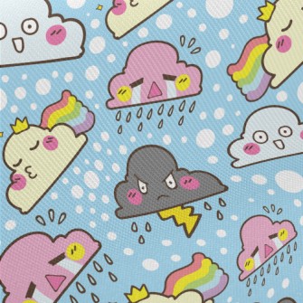 Funny Emoticon Clouds Midweight Cotton Poplin