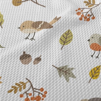 Cute Autumn Birds Birdseye Piqué