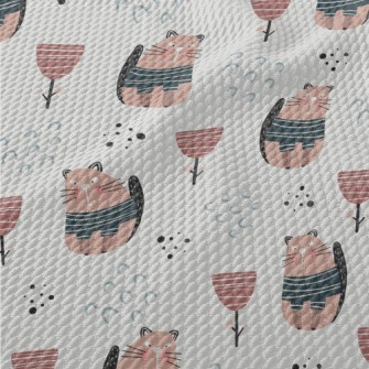 Cute Cartoon Pet Cat Birdseye Piqué