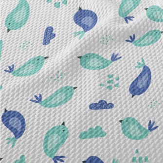 Hand Drawn Blue Bird Birdseye Piqué