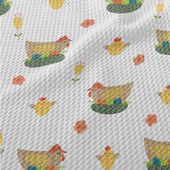 Easter Hen And Eggs Birdseye Piqué