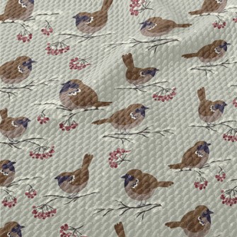 Cartoon Winter Sparrow Birdseye Piqué