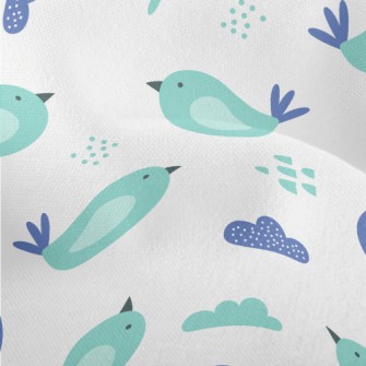 Hand Drawn Blue Bird Lightweight Performance Linen