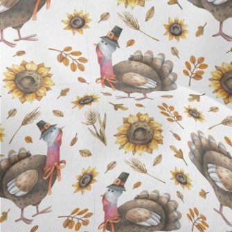 Hand Drawn Thanksgiving Turkey Lightweight Performance Linen