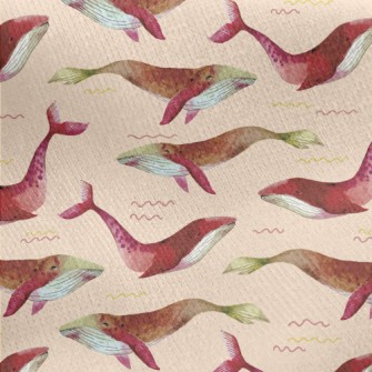 Red Watercolor Whale Jersey Backed Fleece